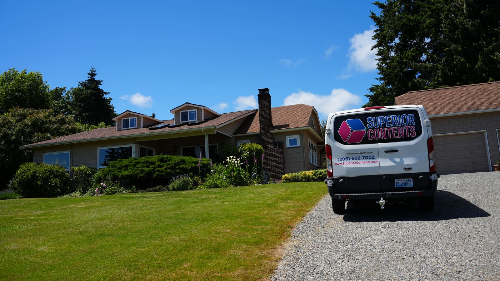 A Superior Contents van parked at the home for the whole-home pack-out
